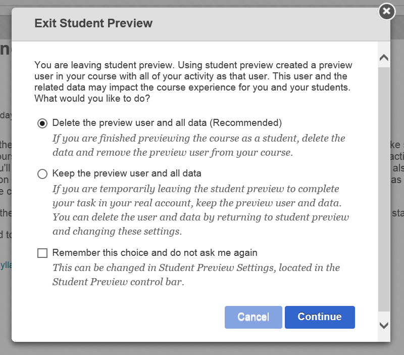 Exit Preview Dialog